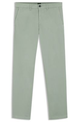스트레치 코튼 새틴 레귤러 핏 팬츠, 라이트 그린