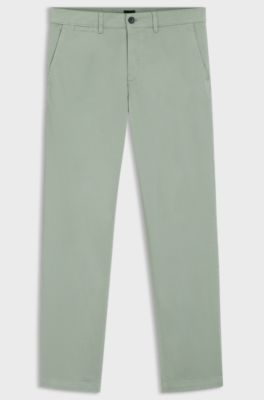 Regular-fit trousers in stretch-cotton satin, Light Green