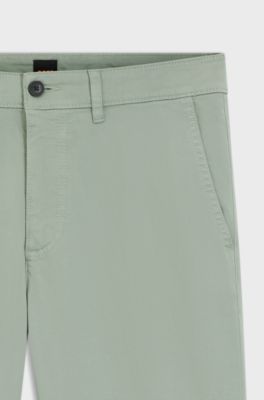 Regular-fit trousers in stretch-cotton satin, Light Green