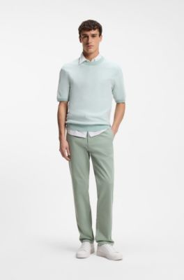 Regular-fit trousers in stretch-cotton satin, Light Green