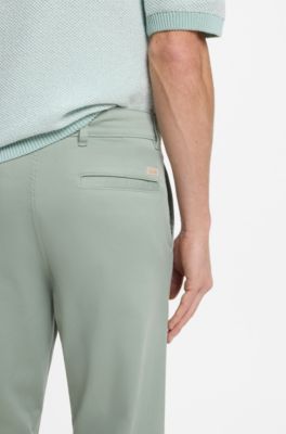 Regular-fit trousers in stretch-cotton satin, Light Green