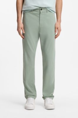 Regular-fit trousers in stretch-cotton satin, Light Green