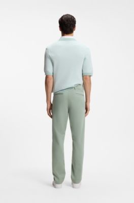 Regular-fit trousers in stretch-cotton satin, Light Green
