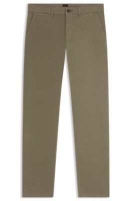 Regular-fit trousers in stretch-cotton satin, Khaki