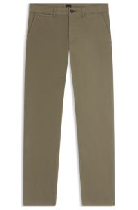 Regular-fit chinos in stretch-cotton satin, Khaki