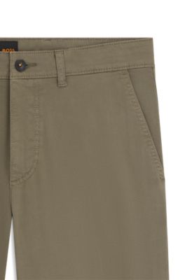 Regular-fit trousers in stretch-cotton satin, Khaki