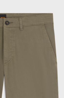 Regular-fit chinos in stretch-cotton satin, Khaki