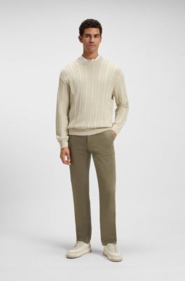 Regular-fit trousers in stretch-cotton satin, Khaki