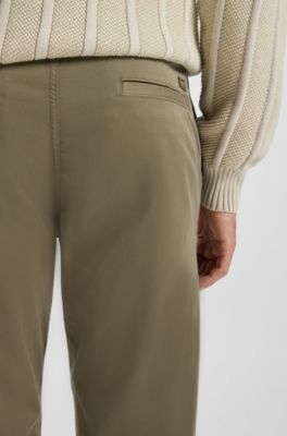 Regular-fit trousers in stretch-cotton satin, Khaki