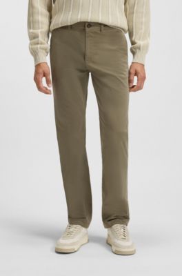 Regular-fit trousers in stretch-cotton satin, Khaki