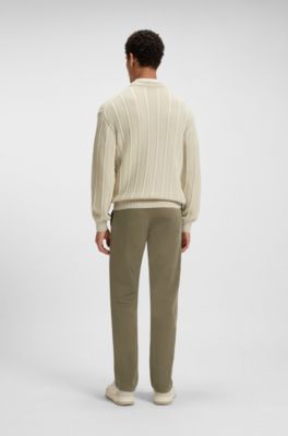 Regular-fit trousers in stretch-cotton satin, Khaki