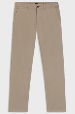 Pantaloni regular fit in satin di cotone elasticizzato, Beige