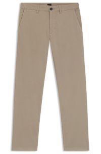Regular-fit chinos in stretch-cotton satin, Beige