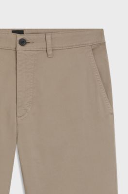 Bukser i regular fit i bomuldssatin med str&aelig;k, Beige