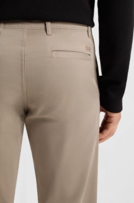 Pantalones regular fit de sat&eacute;n de algod&oacute;n el&aacute;stico, Beige