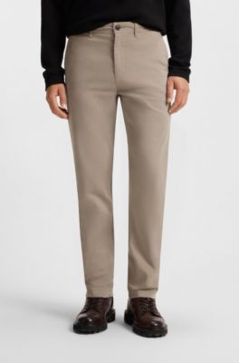 Regular-fit trousers in stretch-cotton satin, Beige