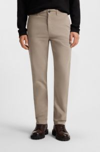 Pantaloni regular fit in satin di cotone elasticizzato, Beige