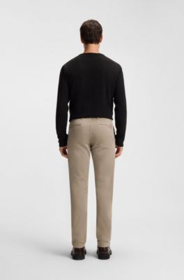 Pantalones regular fit de sat&eacute;n de algod&oacute;n el&aacute;stico, Beige