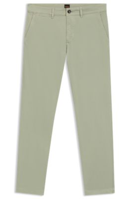 Regular-Fit Hose aus elastischem Baumwoll-Satin, Hellgr&uuml;n