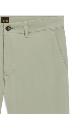 Regular-Fit Hose aus elastischem Baumwoll-Satin, Hellgr&uuml;n