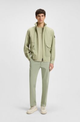 Regular-Fit Hose aus elastischem Baumwoll-Satin, Hellgr&uuml;n