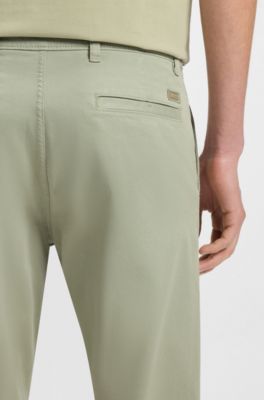 Regular-fit trousers in stretch-cotton satin, Light Green