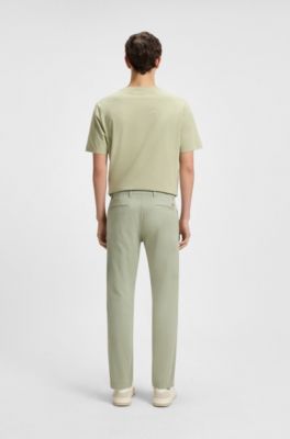 Regular-fit trousers in stretch-cotton satin, Light Green