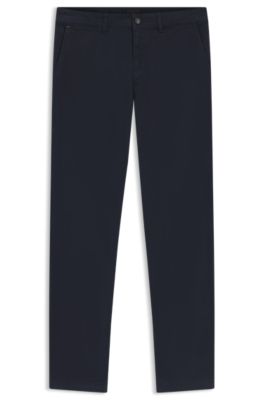 Regular-fit trousers in stretch-cotton satin, Dark Blue