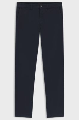 Pantalones regular fit de sat&eacute;n de algod&oacute;n el&aacute;stico, Azul oscuro