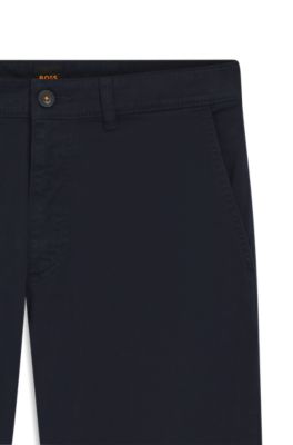 Regular-fit trousers in stretch-cotton satin, Dark Blue