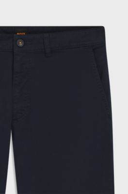 Regular-fit trousers in stretch-cotton satin, Dark Blue
