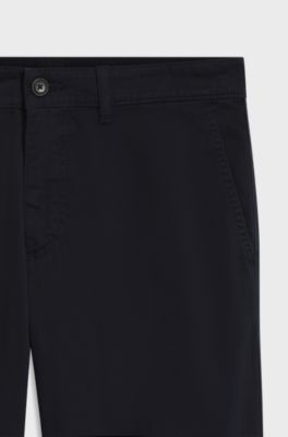 Regular-fit chinos in stretch-cotton satin, Dark Blue