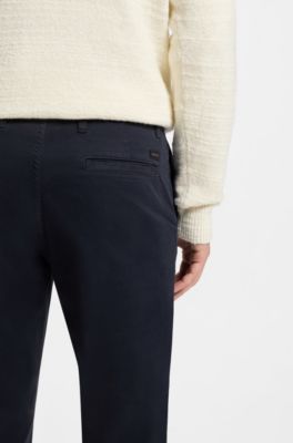 Regular-fit trousers in stretch-cotton satin, Dark Blue