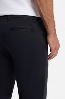 Pantaloni regular fit in satin di cotone elasticizzato, Blu scuro