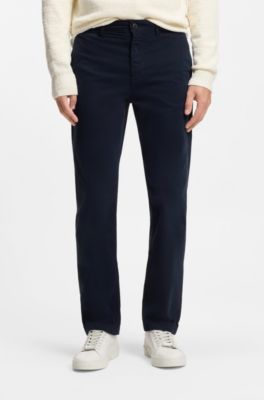 Regular-fit trousers in stretch-cotton satin, Dark Blue