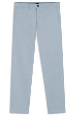 스트레치 코튼 새틴 레귤러 핏 팬츠, 라이트 블루