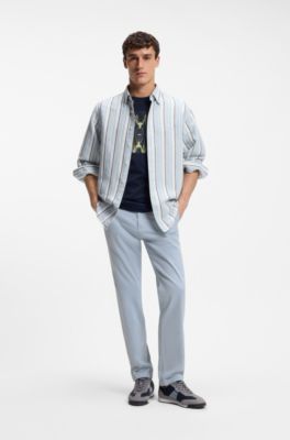 Regular-fit chinos in stretch-cotton satin, Light Blue