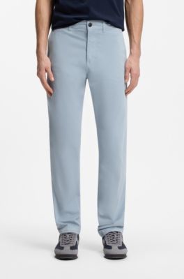 Regular-fit chinos in stretch-cotton satin, Light Blue