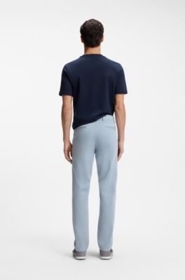 Pantaloni regular fit in satin di cotone elasticizzato, Celeste