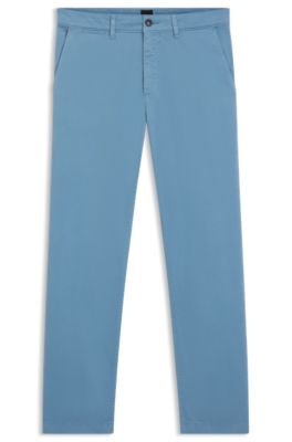 Regular-fit trousers in stretch-cotton satin, Light Blue