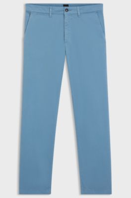 Regular-fit trousers in stretch-cotton satin, Light Blue