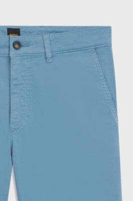 Regular-fit trousers in stretch-cotton satin, Light Blue