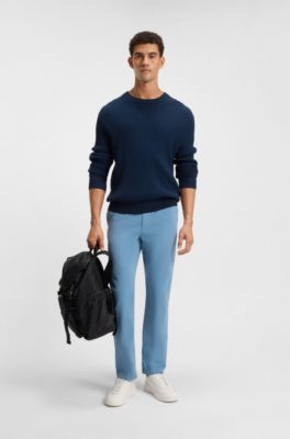 Regular-fit trousers in stretch-cotton satin, Light Blue