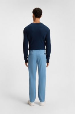 Regular-fit trousers in stretch-cotton satin, Light Blue