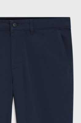 Pantalon Regular en satin de coton stretch, Bleu
