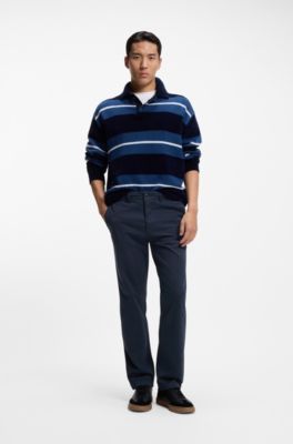 Pantalon Regular en satin de coton stretch, Bleu