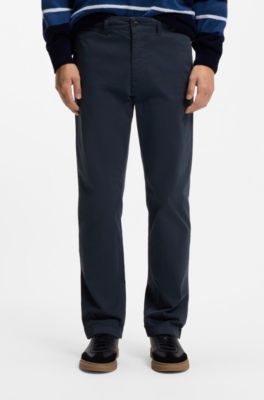 Pantalon Regular en satin de coton stretch, Bleu