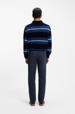 Pantalon Regular en satin de coton stretch, Bleu