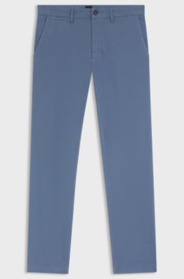 Regular-fit broek van elastisch katoenen satijn, Blauw