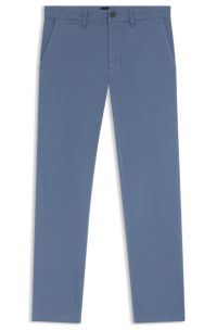 Regular-fit chinos in stretch-cotton satin, Blue